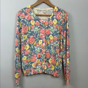 Vintage LL Bean Floral Print Supima Cotton Cardigan Sz L Petite